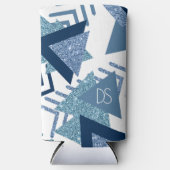 80s Luxe Abstract | Turquoise en Navy Monogram Seltzer Blikjeskoeler (Voorkant)