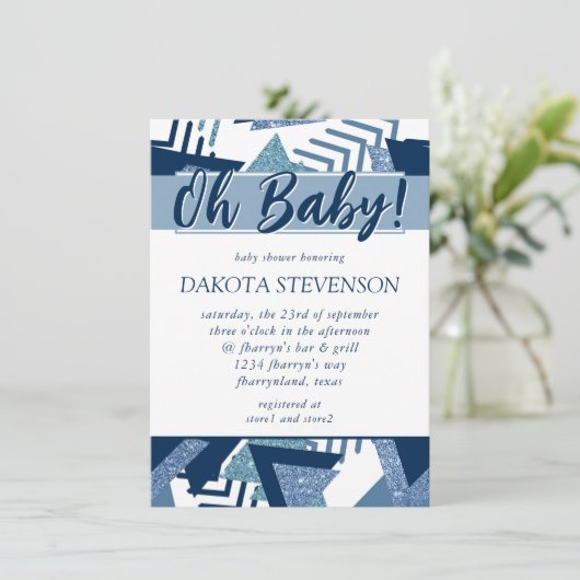 80s Luxe Abstract | Turquoise en Navy Oh Baby Kaart (Staand voorkant)