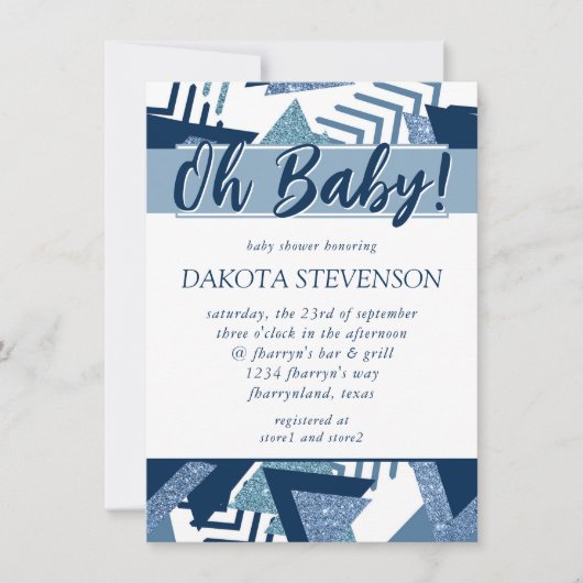 80s Luxe Abstract | Turquoise en Navy Oh Baby Kaart (Voorkant)