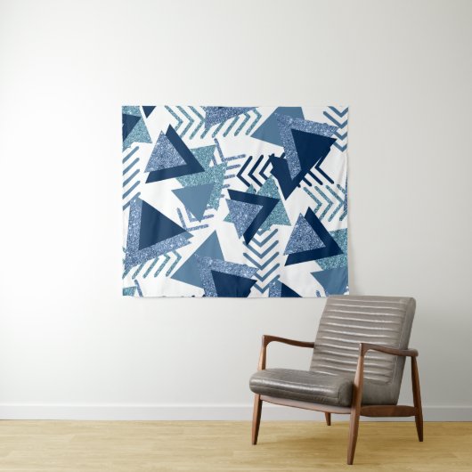 80s Luxe Abstract | Turquoise en Navyblauwe Vormen Wandkleed (In Situ (horizontaal))