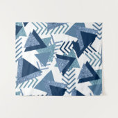 80s Luxe Abstract | Turquoise en Navyblauwe Vormen Wandkleed (Voorkant (horizontaal))