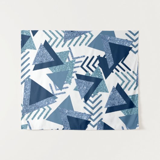 80s Luxe Abstract | Turquoise en Navyblauwe Vormen Wandkleed (Voorkant (horizontaal))