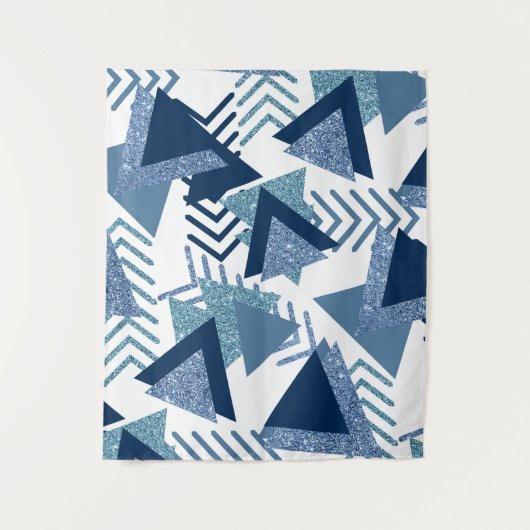 80s Luxe Abstract | Turquoise en Navyblauwe Vormen Wandkleed (Voorkant)