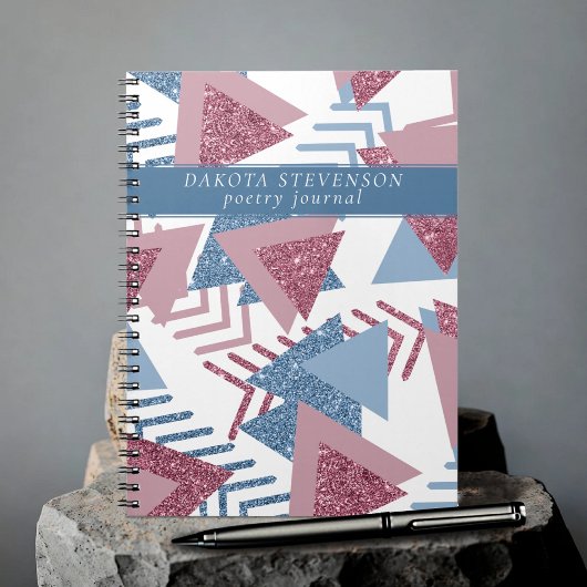 80s Maan Abstract | Dusty Mauve en Blue Poetry Notitieboek