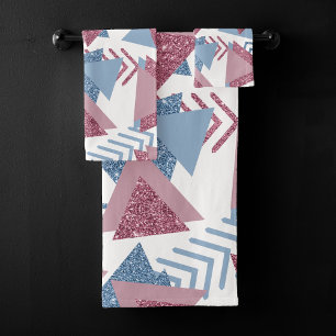 80s Maan Abstract Dusty Mauve Roze en blauw Bad Handdoek