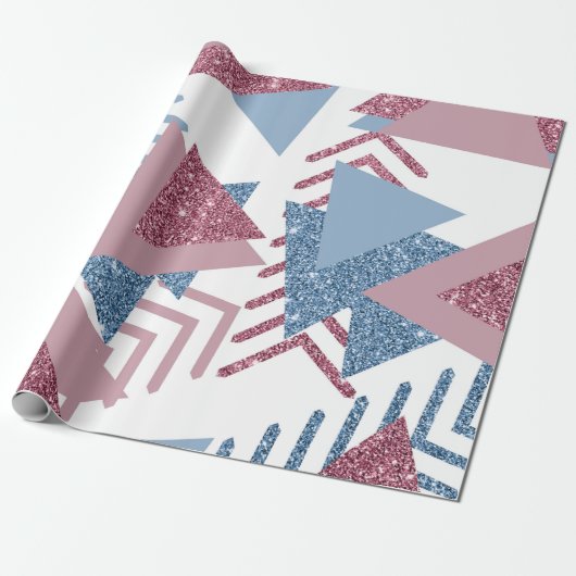 80s Maan Abstract | Dusty Mauve Roze en blauw Cadeaupapier (Uitgerold)