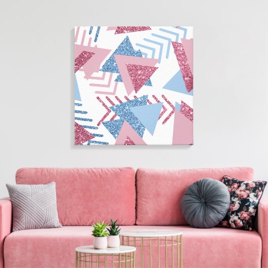 80s Maan Abstract | Dusty Mauve Roze en blauw Canvas Afdruk (Insitu (Woonkamer))