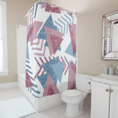 80s Maan Abstract | Dusty Mauve Roze en blauw Douchegordijn (In situ)