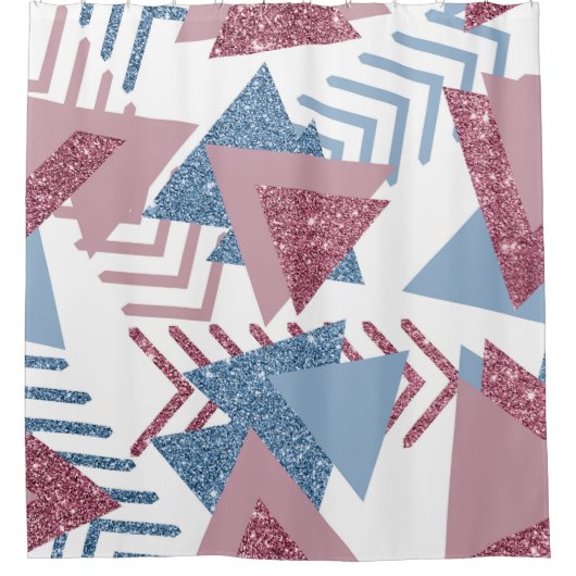 80s Maan Abstract | Dusty Mauve Roze en blauw Douchegordijn (Voorkant)