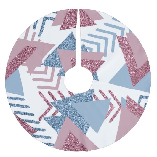 80s Maan Abstract | Dusty Mauve Roze en blauw Kerstboom Rok (Voorkant)