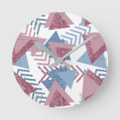 80s Maan Abstract | Dusty Mauve Roze en blauw Ronde Klok (Voorkant)