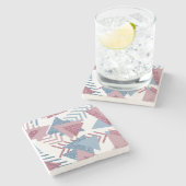 80s Maan Abstract | Dusty Mauve Roze en blauw Stenen Onderzetter (Zijkant)