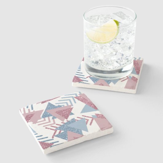 80s Maan Abstract | Dusty Mauve Roze en blauw Stenen Onderzetter (Zijkant)