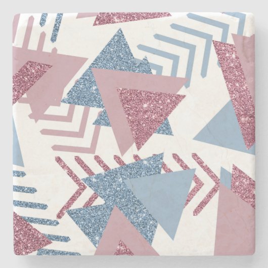 80s Maan Abstract | Dusty Mauve Roze en blauw Stenen Onderzetter (Voorkant)