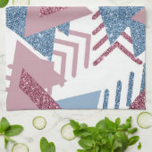 80s Maan Abstract | Dusty Mauve Roze en blauw Theedoek (Gevouwen)