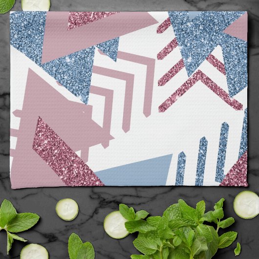 80s Maan Abstract | Dusty Mauve Roze en blauw Theedoek