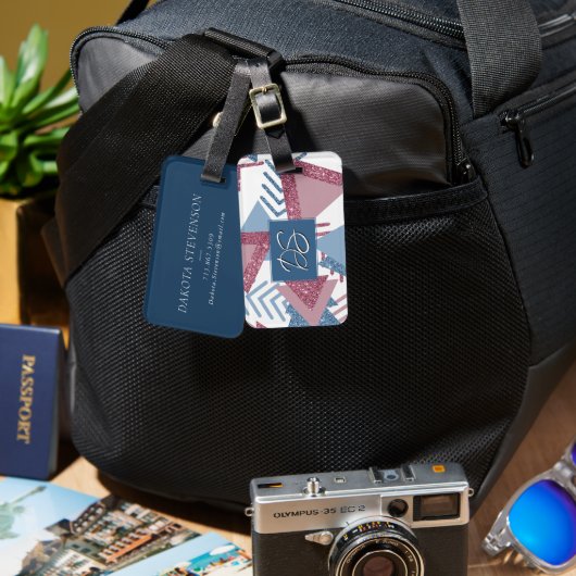 80s Maan Abstract | Dusty Pink and Blue Custom Bagagelabel (Voorkant /achterkant)