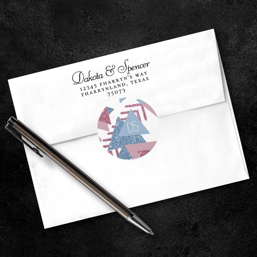 80s Maans Abstract | Stofachtig Roze en Blauwe Cus Ronde Sticker