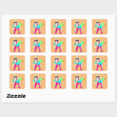 80s-meisje vierkante sticker (Vel)
