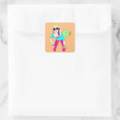 80s-meisje vierkante sticker (Tas)