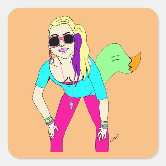 80s-meisje vierkante sticker (Voorkant)