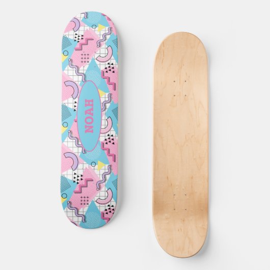 80's Memphis Active Pink Light Blue Persoonlijk Skateboard (Voorkant)