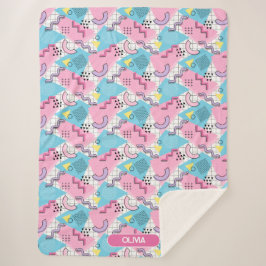 80's Memphis Active Pink Light Blue Sherpa Deken