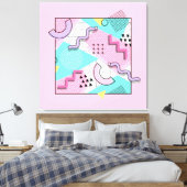 80's Memphis Active Pink Light Turquoise Canvas Afdruk (Insitu (Slaapkamer))
