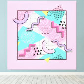 80's Memphis Active Pink Light Turquoise Canvas Afdruk (Insitu (Houten vloer))