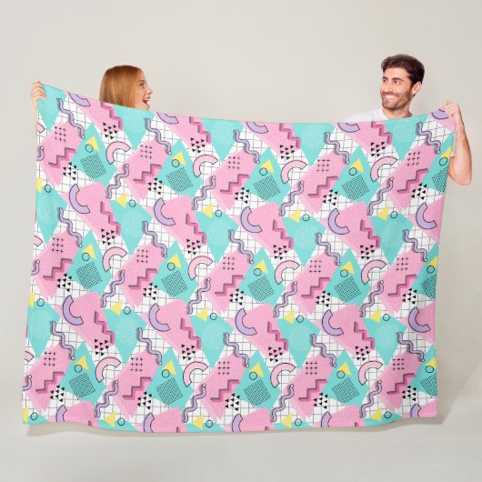 80's Memphis Active Pink Light Turquoise Fleece Deken (In situ)