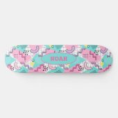 80's Memphis Active Pink Light Turquoise Persoonlijk Skateboard (Horizontaal)