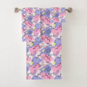 80's Memphis Active Pink Lila Bad Handdoek