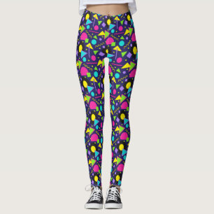 80s Memphis Neon Shapes Patroon op Navy Blue Leggings