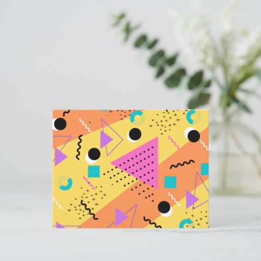 80s Memphis Oranje Roze Stijl Retro Vormen Uitnodiging Briefkaart (Staand voorkant)