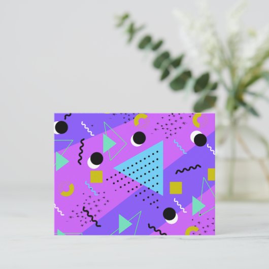 80s Memphis Paarse Blauwe Stijl Retro Vormen Uitnodiging Briefkaart (Staand voorkant)