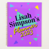 80s Memphis Paarse Groene Retro Driehoek Planner (Voorkant)