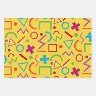 80s Memphis stijl geometrische vormen geel  Inpakpapier Vel