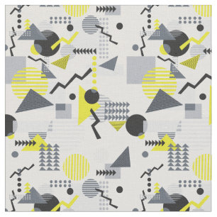 80s Memphis stijl print, zwart, grijs en geel Stof