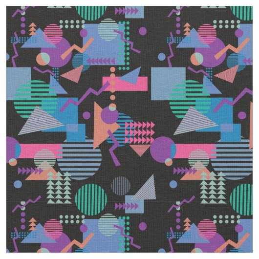 80s Memphis stijl Zwart print Geo Stof (Close Up)