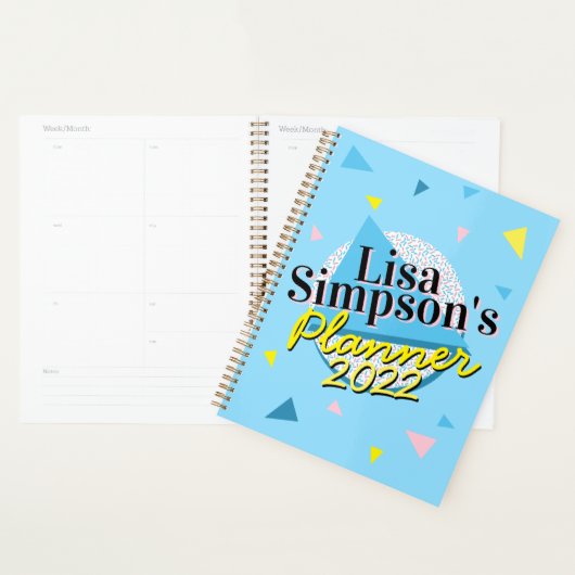 80s Memphis Style Blue Yellow Geometric Print Planner (Display)
