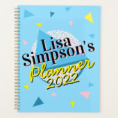 80s Memphis Style Blue Yellow Geometric Print Planner (Voorkant)