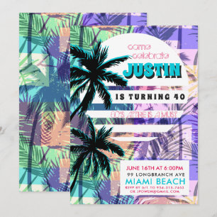 80s Miami Birthday Party Invitation Kaart