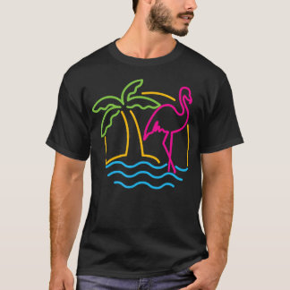80S Miami Retro Neon Roze Flamingo T-shirt