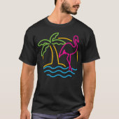 80S Miami Retro Neon Roze Flamingo T-shirt (Voorkant)