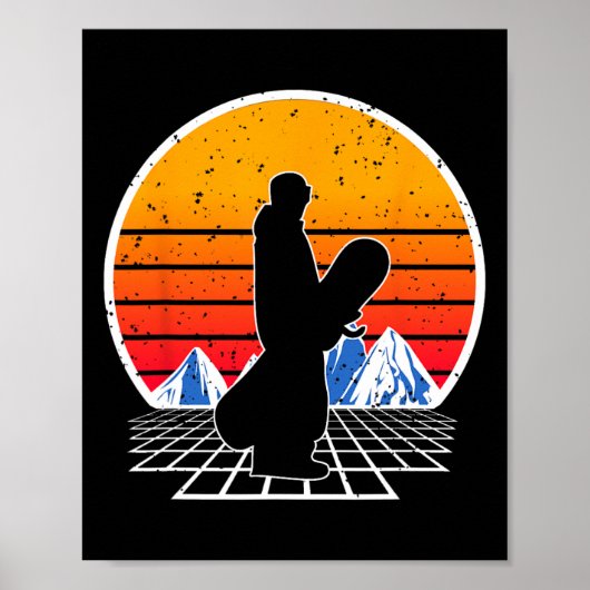  80's Mountains Geometrie Snowboard Snowboar Poster (Voorkant)