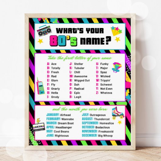 80s Naam Spel Party Sign Neon Retro Poster