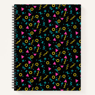 80s Neon Geometrisch Patroon Roze Turquoise Geel B Notitieboek