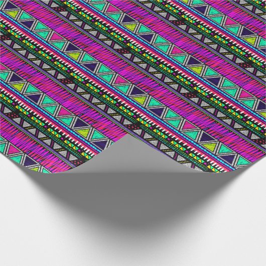 80's Neon Geometrische Stripes en Driehoeken Cadeaupapier (Hoek)
