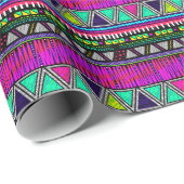 80's Neon Geometrische Stripes en Driehoeken Cadeaupapier (Rol Hoek)