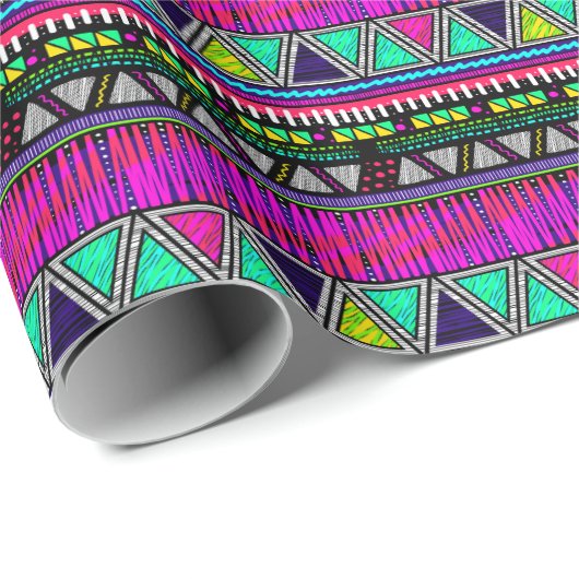 80's Neon Geometrische Stripes en Driehoeken Cadeaupapier (Rol Hoek)